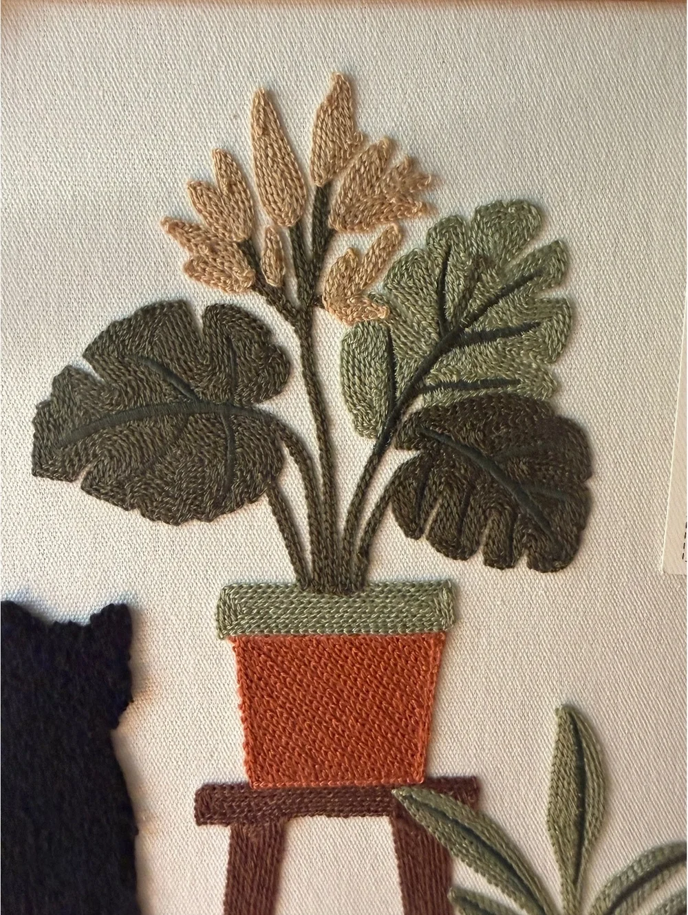 BP Home Woven Artistry Framed Wall Art with Cat and Plants Design